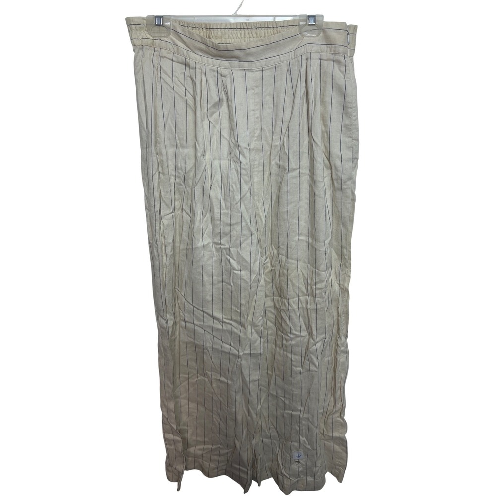 Vanessa Bruno Pinstripe Wide Leg Linen Blend Pants Side Zip Coastal Summer 42 Lg